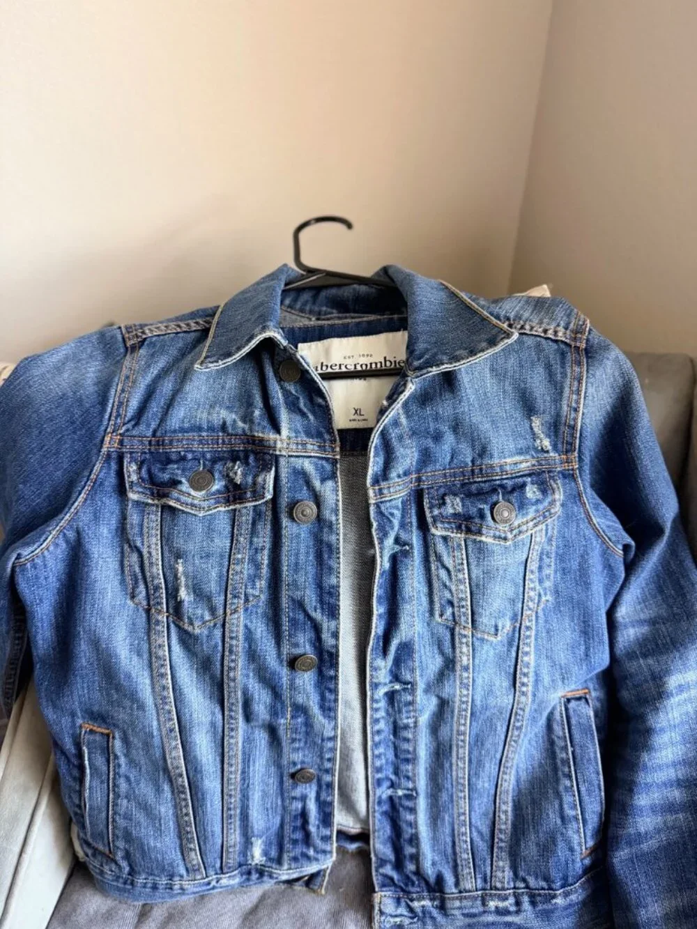 Abercrombie Kids Distressed Blue Denim Trucker Jacket - Size XL